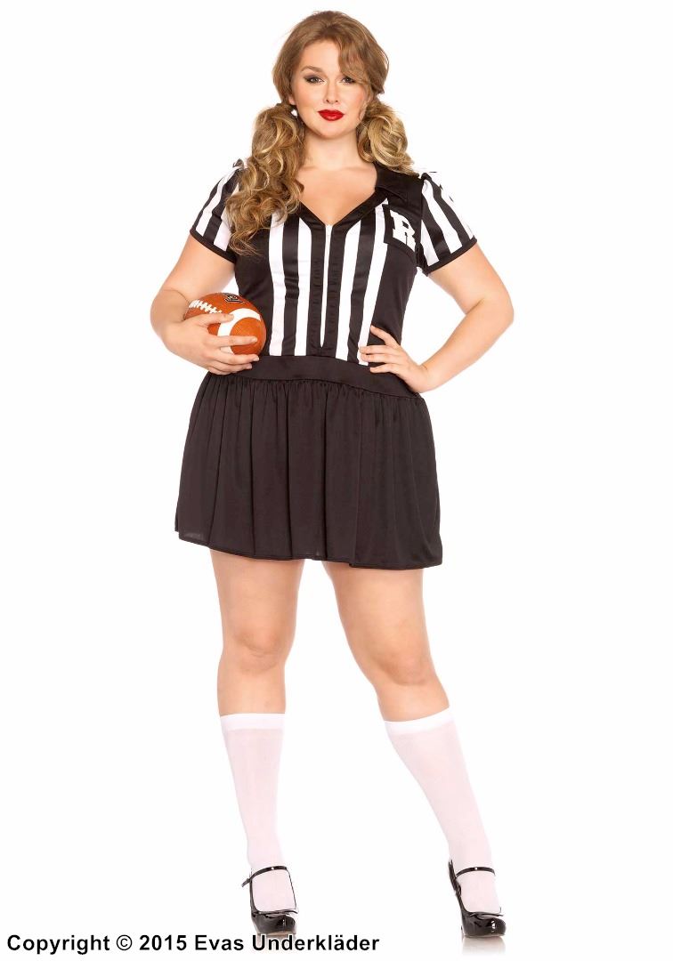 Weibliche Sport-Schiedsrichterin, Kostüm-Kleid, Front-Reißverschluss, vertikale Streifen, XL bis 4XL